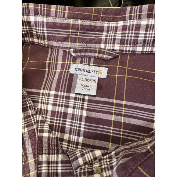 Mens Carhartt Long Sleeve Button Down Shirt Brown Plaid Size XL - Picture 4 of 9